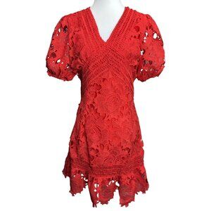 NEW BEULAH STYLE Size M Womens Red Lace Mini Dress Boho Peasant Beach Summer